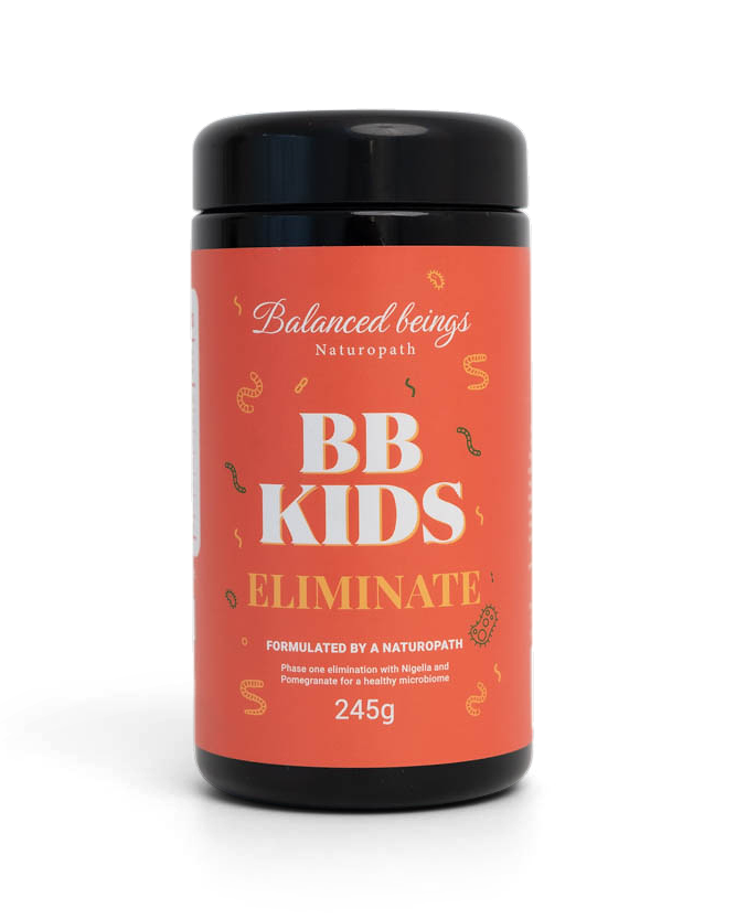Bottle of 'BB Kids Eliminate' by Balanced Beasts on a white background